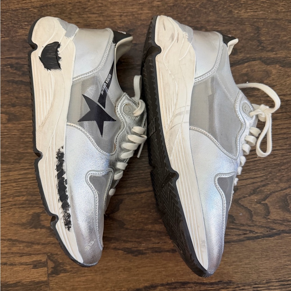 Golden Goose White Silver Gray Running Sneakers - Picture 4 of 7